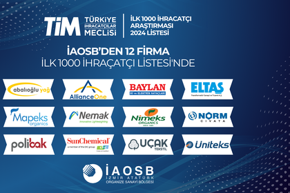İzmir Atatürk OSB'den 12 firma ilk 1000 ihracatçı arasında